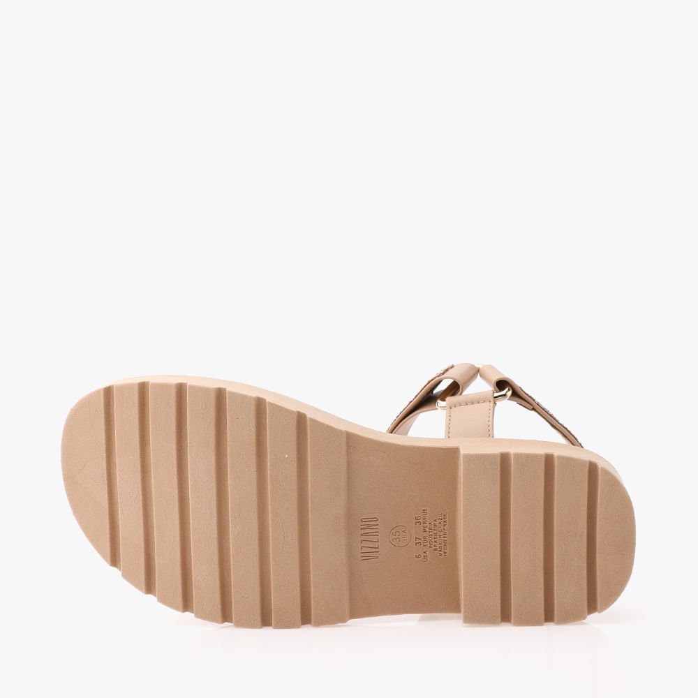 Sandália Plataforma Com Strass Conforto Feminina Bege 5