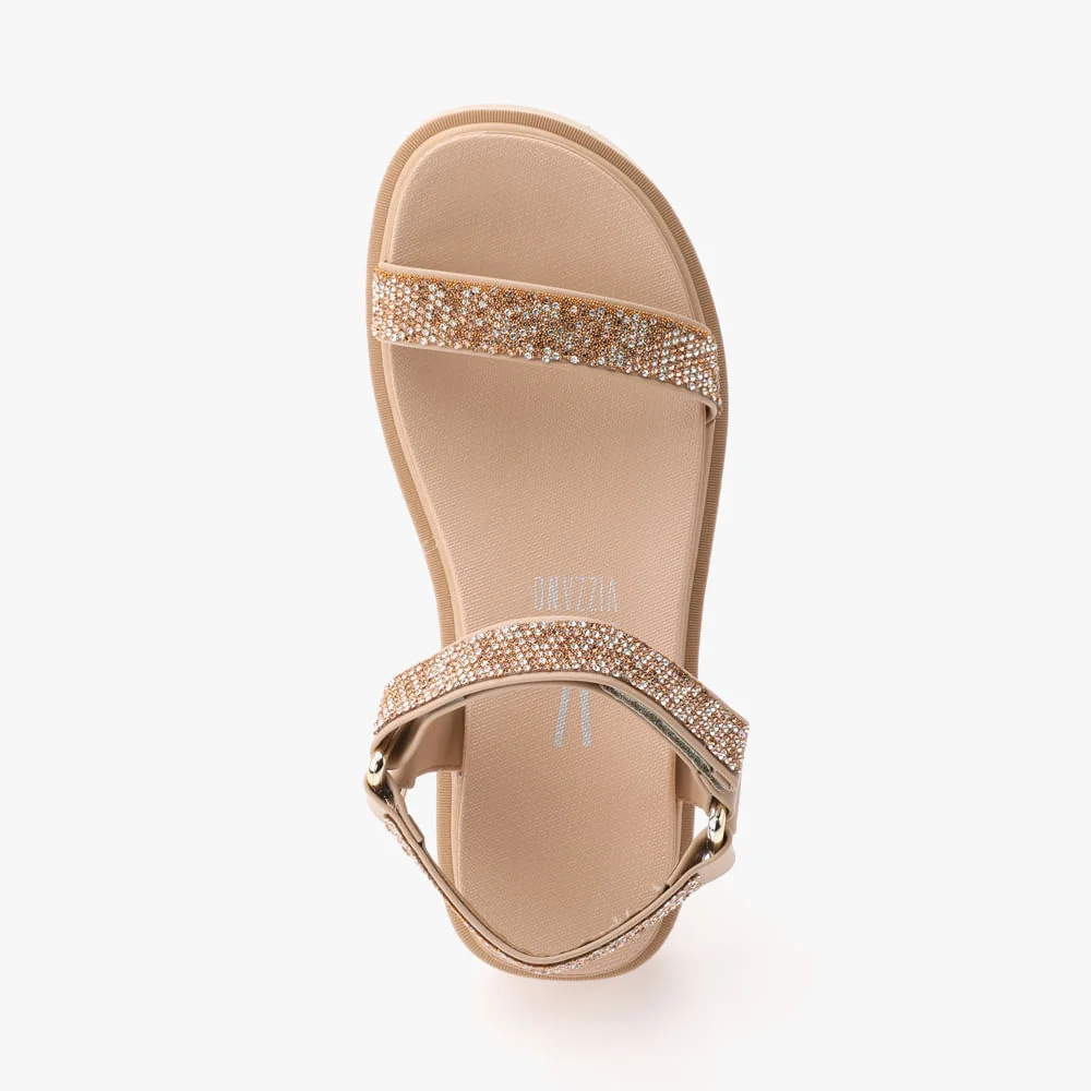 Sandália Plataforma Com Strass Conforto Feminina Bege 2