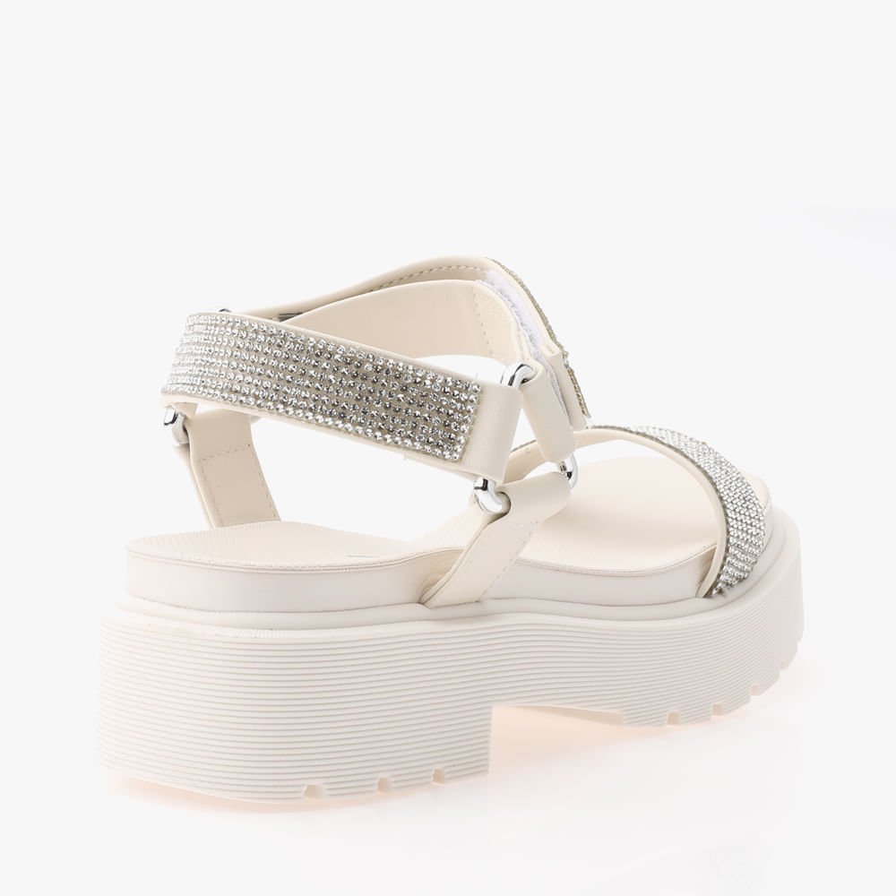 Sandália Plataforma Com Strass Conforto Feminina Branco 3
