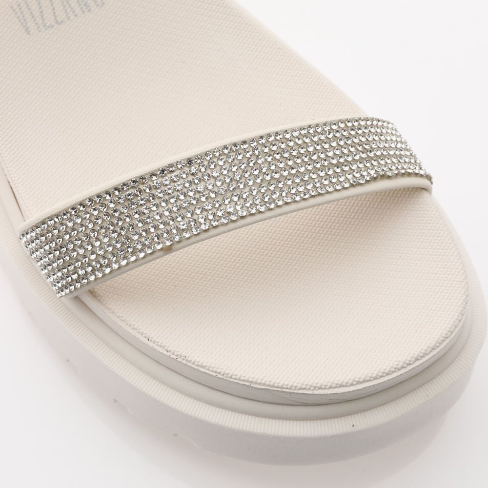 Sandália Plataforma Com Strass Conforto Feminina Branco 4