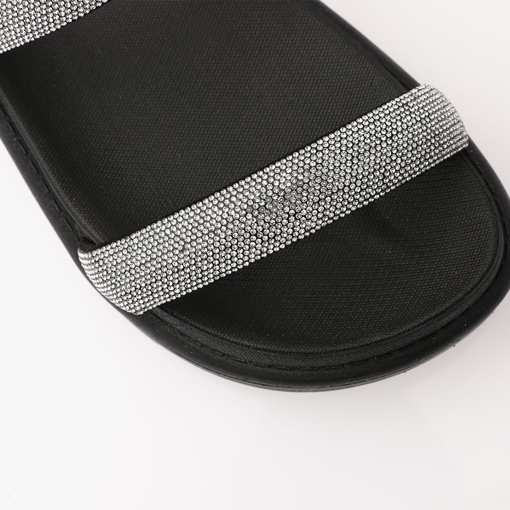 Sandalia Papete Com Duas Tiras E Detalhes Em Strass Branco 4