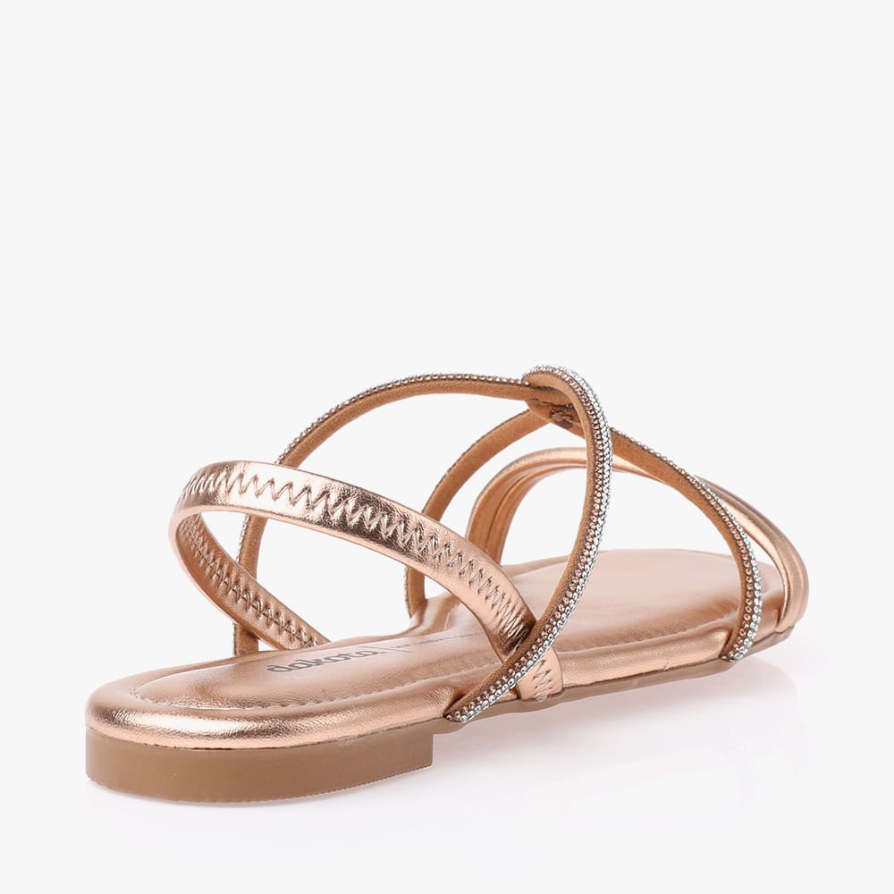 Sandália Rasteira Metalizada Com Brilhos Feminina Preto 3