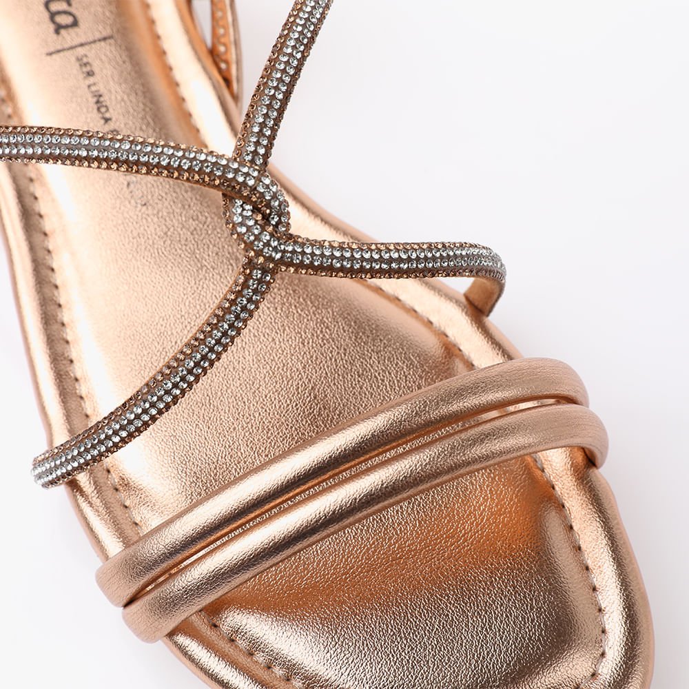 Sandália Rasteira Metalizada Com Brilhos Feminina Preto 4