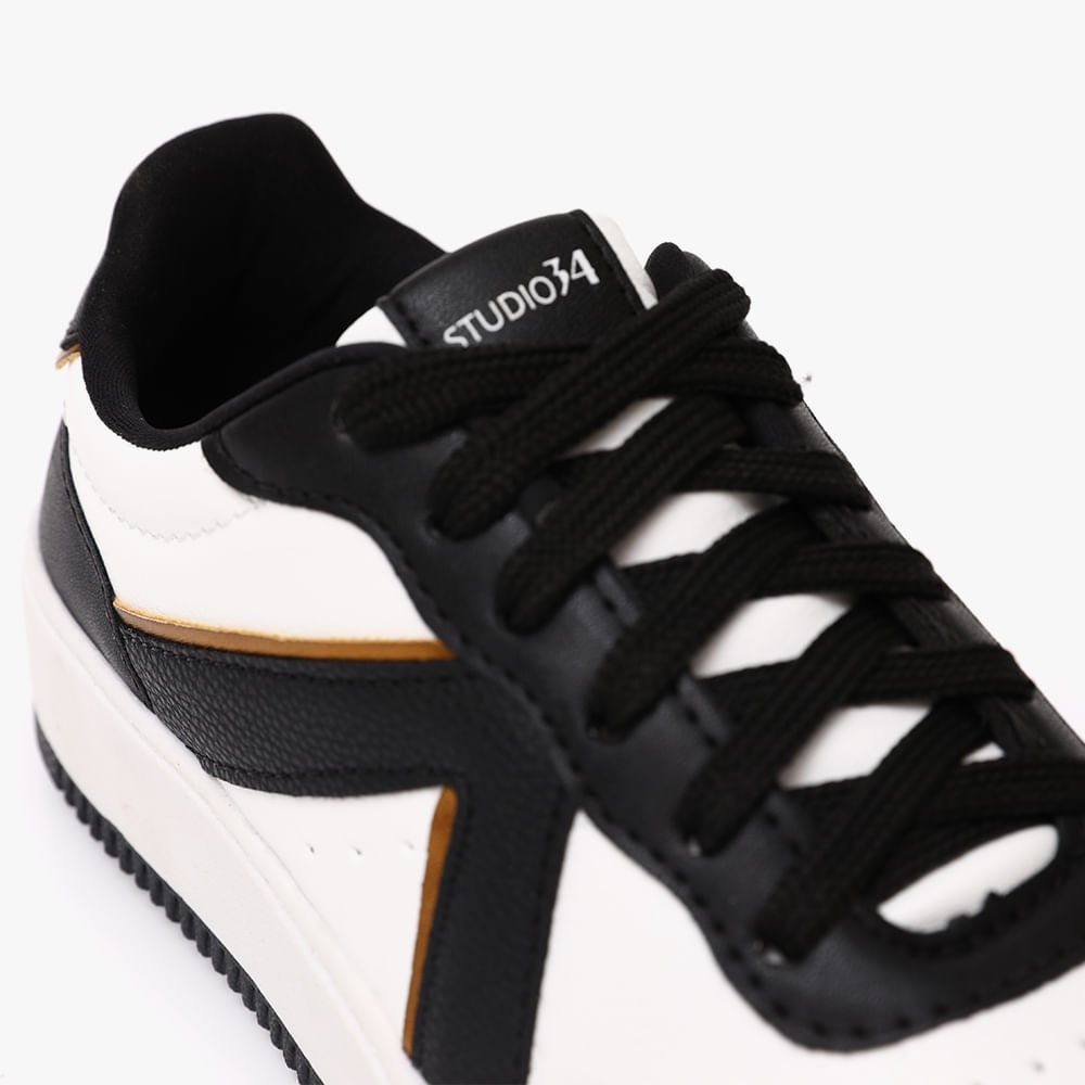 Tênis Casual Detalhe Lateral Brilho Feminino Branco 4