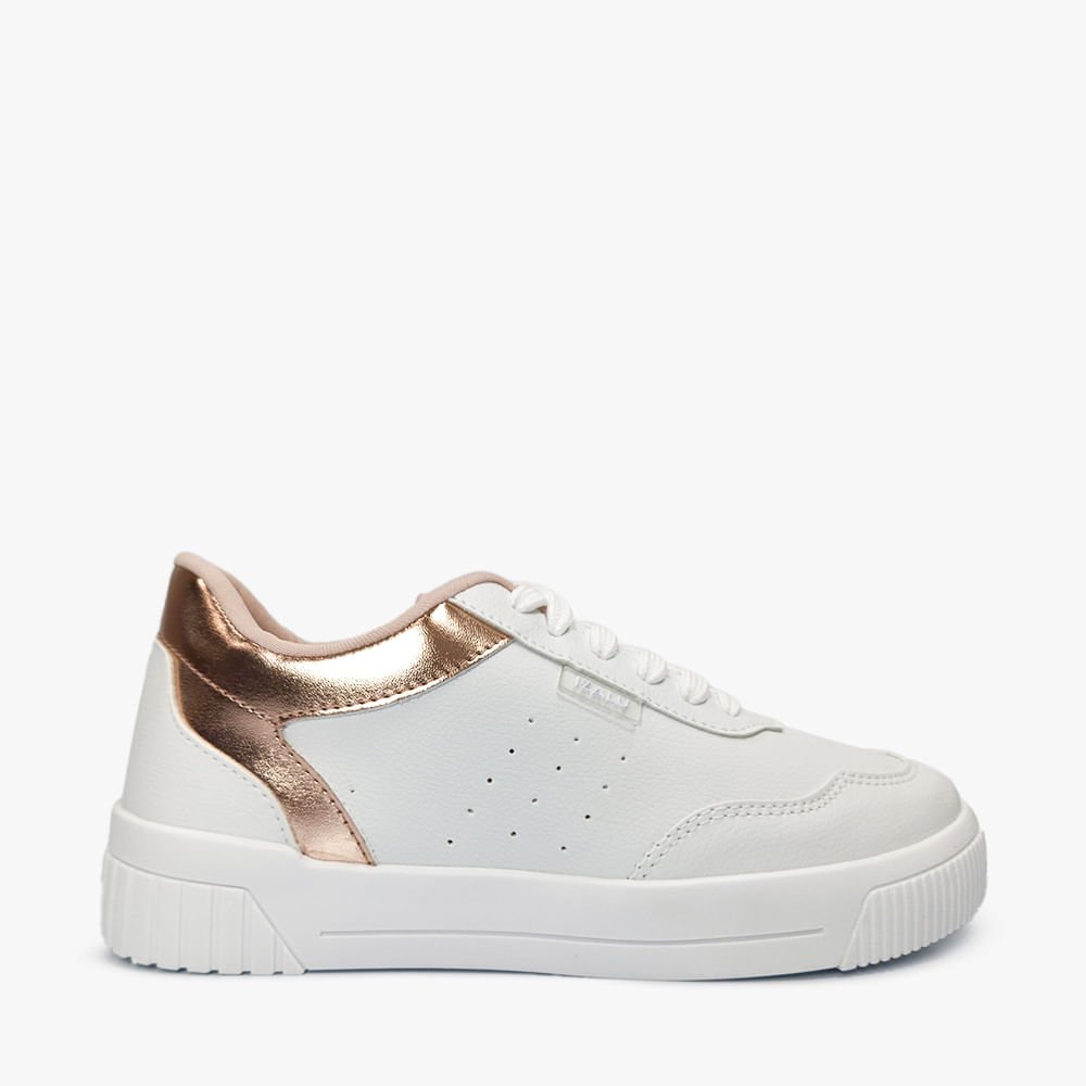 Tênis Casual Plataforma Feminino Branco/Dourado 1