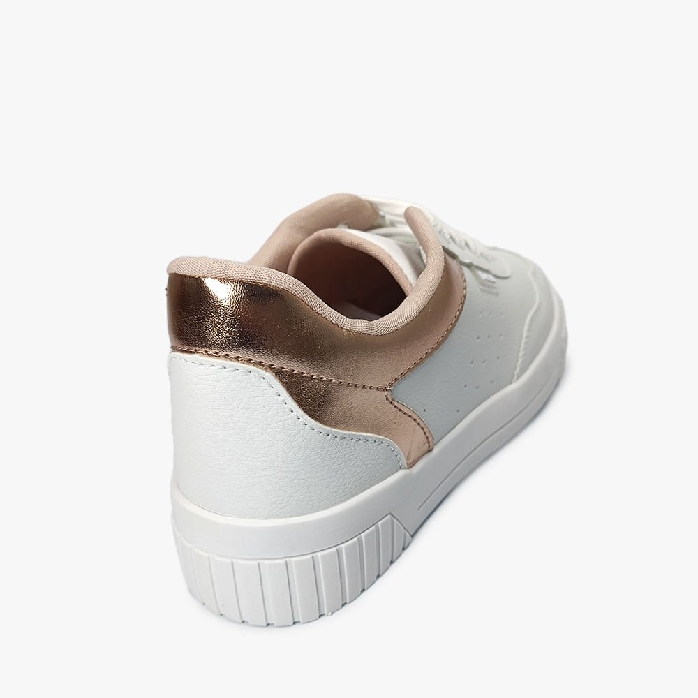 Tênis Casual Plataforma Feminino Branco/Dourado 2