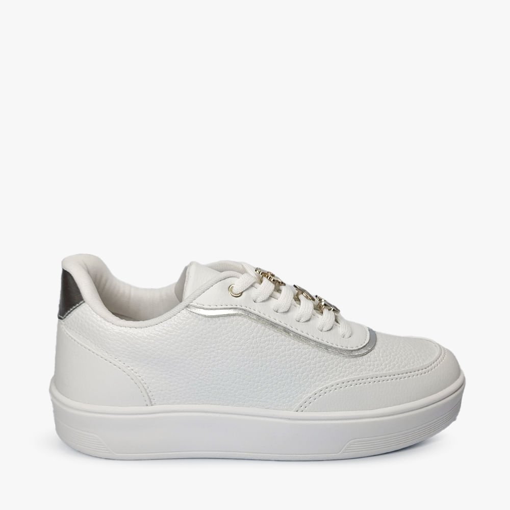Tênis Casual Pin Cadarço Feminino Branco/Prata 1