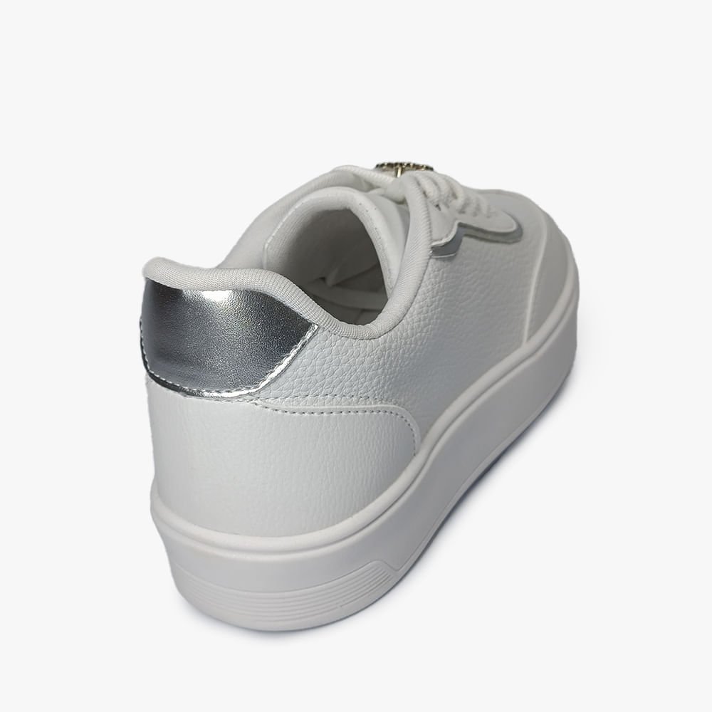 Tênis Casual Pin Cadarço Feminino Branco/Prata 3