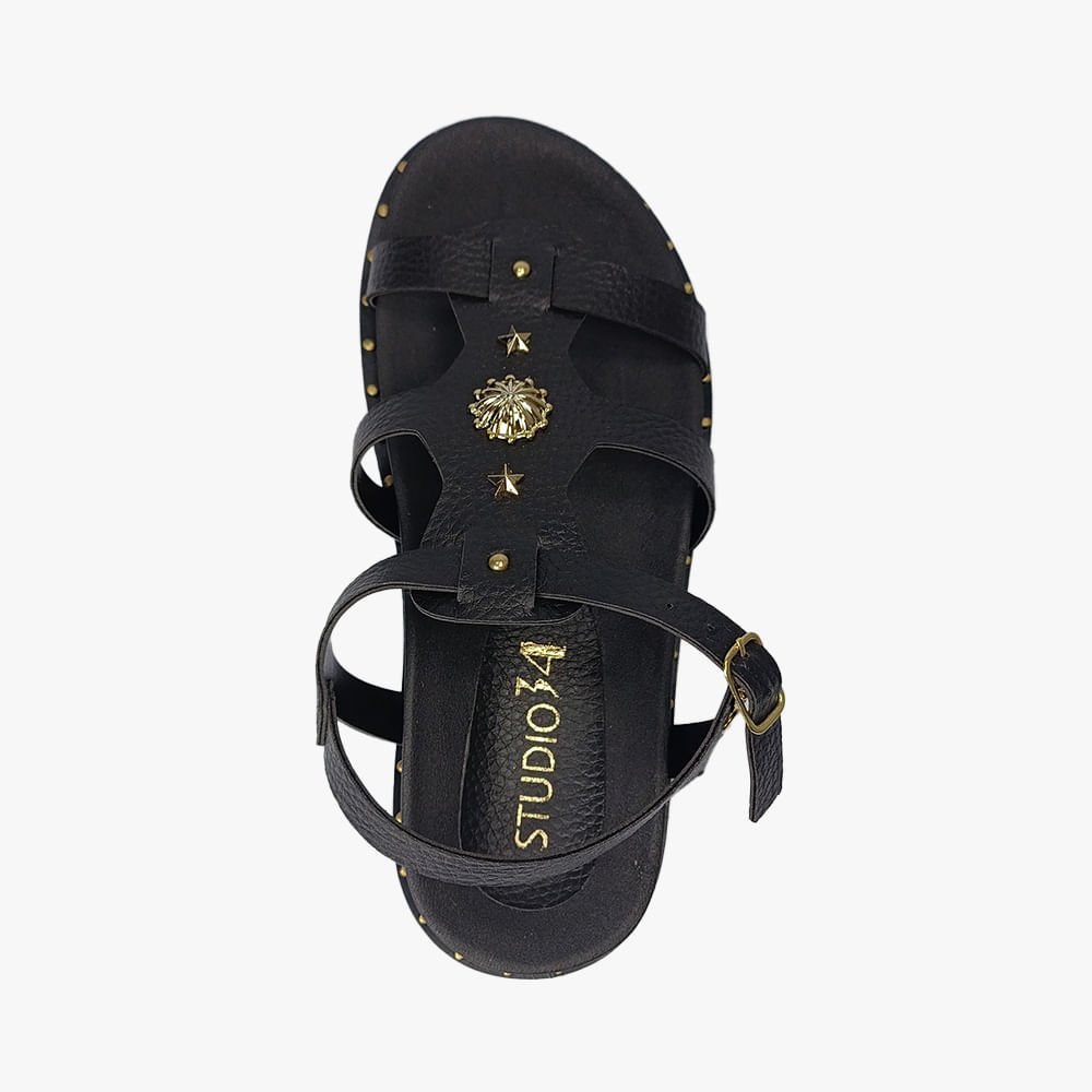 Sandália Rasteira Estrela Fivela Feminina Preto 2