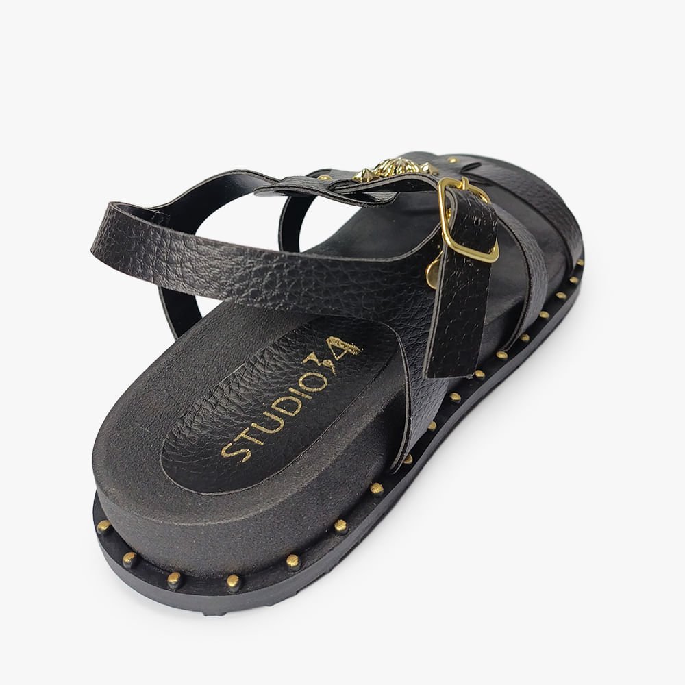 Sandália Rasteira Estrela Fivela Feminina Preto 3