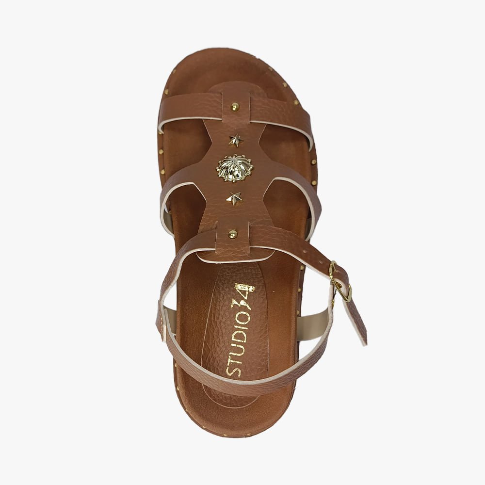 Sandália Rasteira Estrela Fivela Feminina Marrom 2
