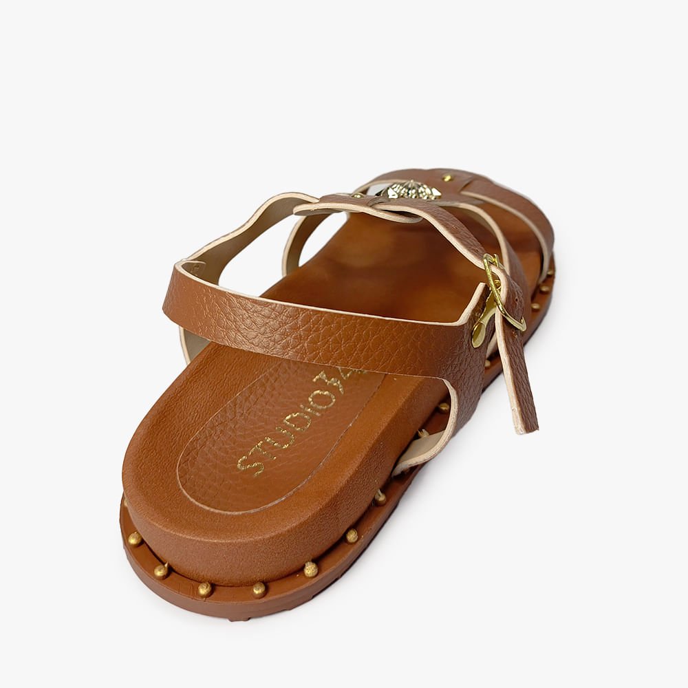 Sandália Rasteira Estrela Fivela Feminina Marrom 3