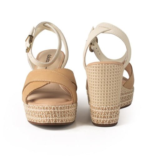 Sandália Anabela Salto Trama Dakota Bege 2