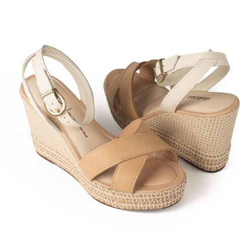 Sandália Anabela Salto Trama Dakota Bege 3