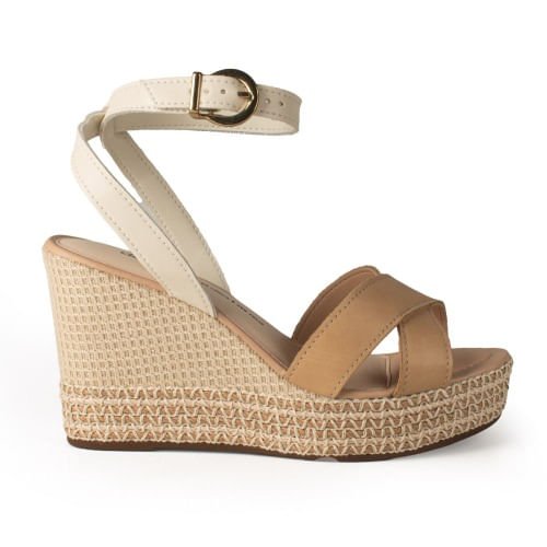 Sandália Anabela Salto Trama Dakota Bege 4