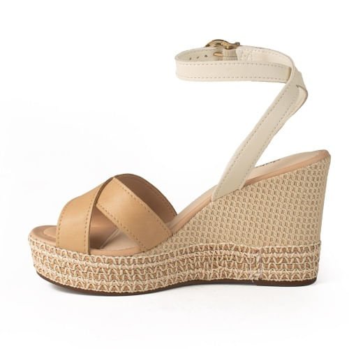 Sandália Anabela Salto Trama Dakota Bege 5