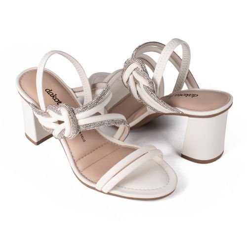 Sandália Dakota Salto Bloco Strass Primavera/Verão 2024 Branco 1