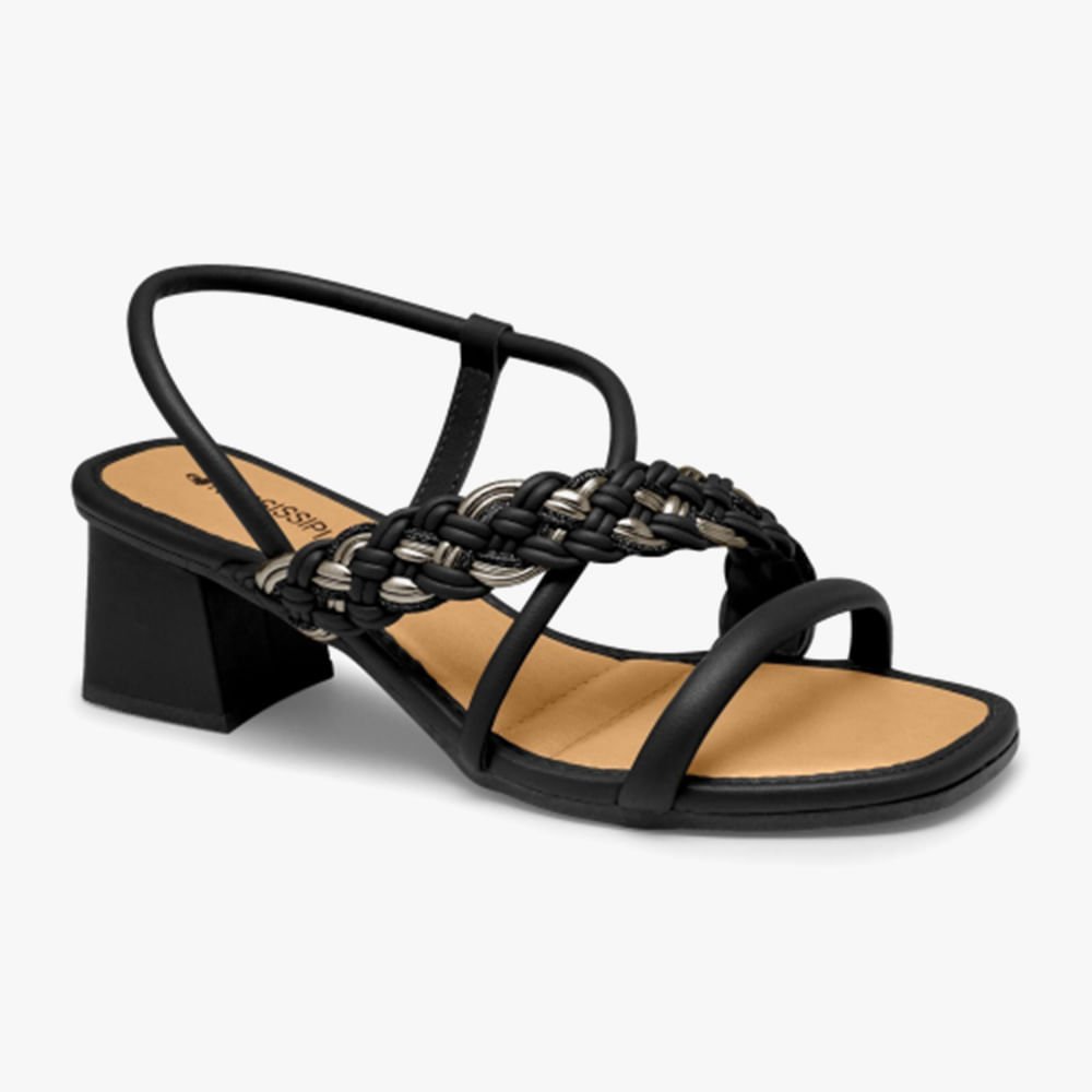 Sandália Mississipi Salto Trança Diagonal Preto 1