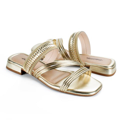 Sandália Rasteira Mississipi Brilho Dourado 5