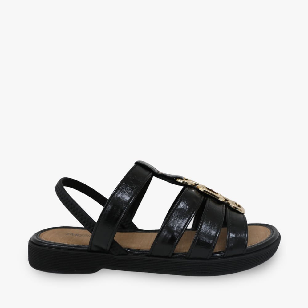 Sandália Mississipi Flatform Tiras com Enfeite Preto 1
