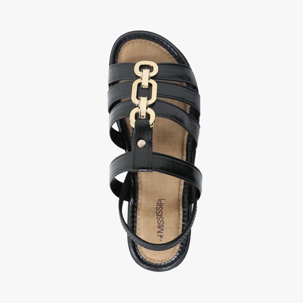 Sandália Mississipi Flatform Tiras com Enfeite Preto 2