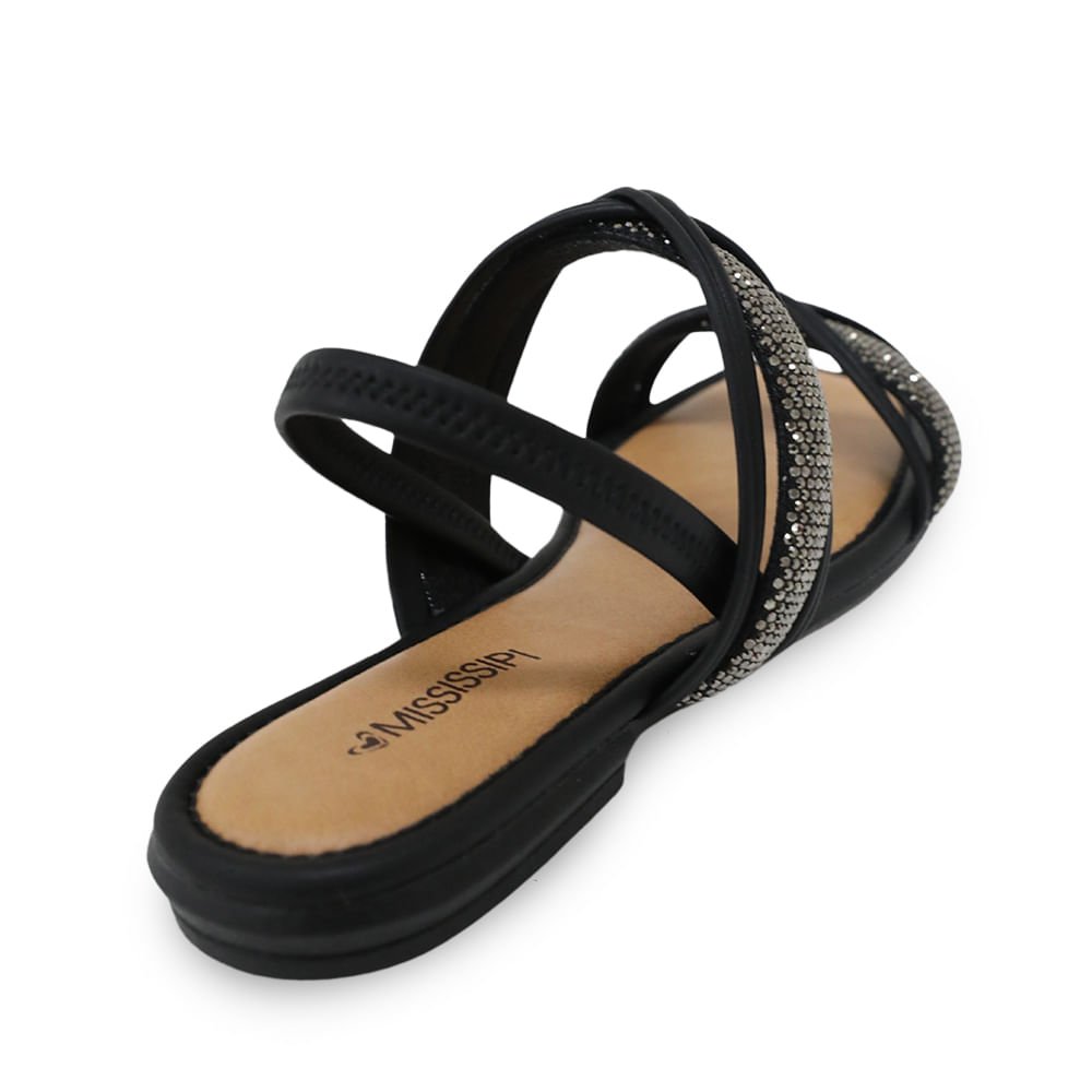 Sandália Mississipi Rasteira Strass Preto 3