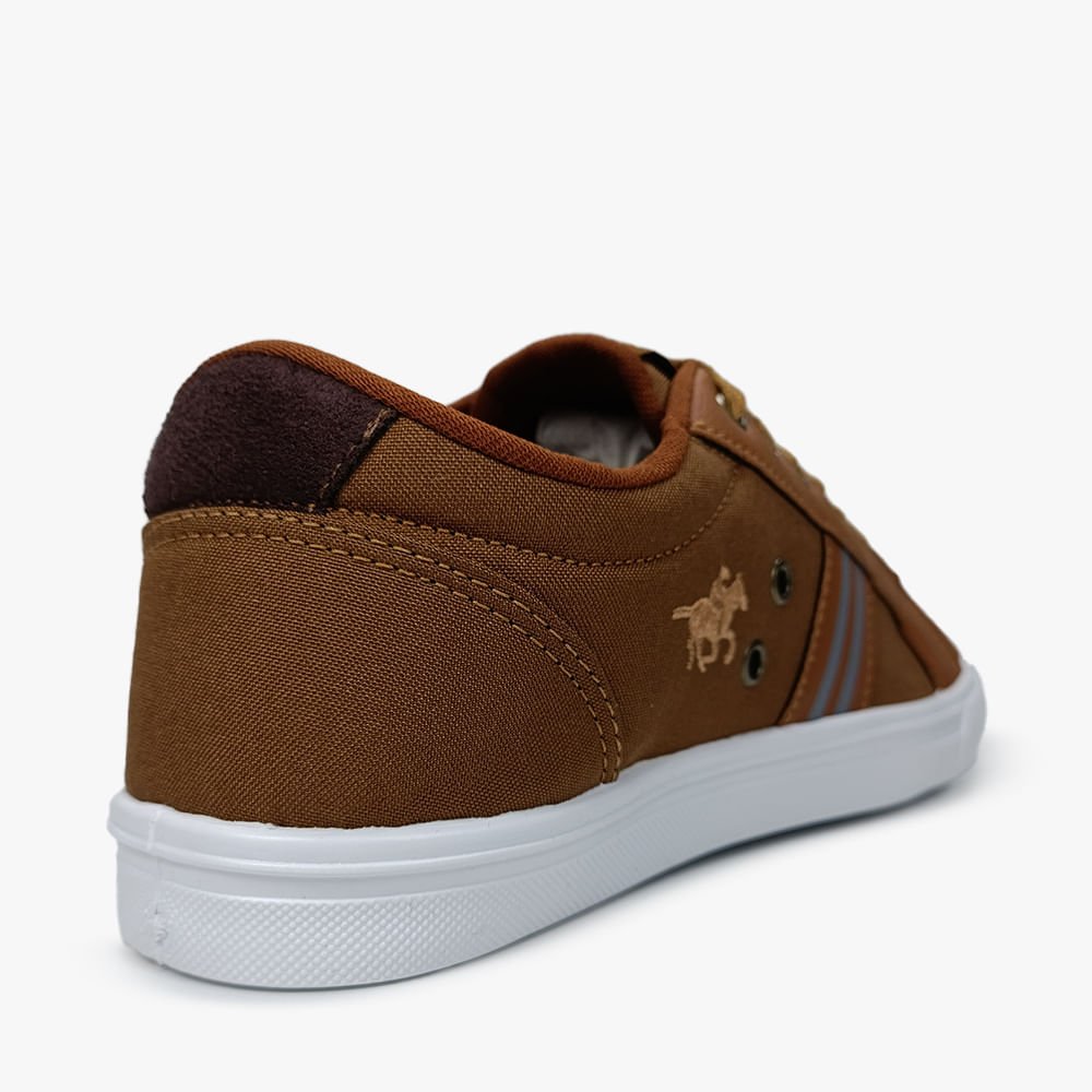 Sapatênis Polo Energy Casual Detalhe Pespontos Tecido Marrom 3