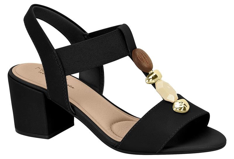 Sandalia Salto Quadrado Pedras Preto 1