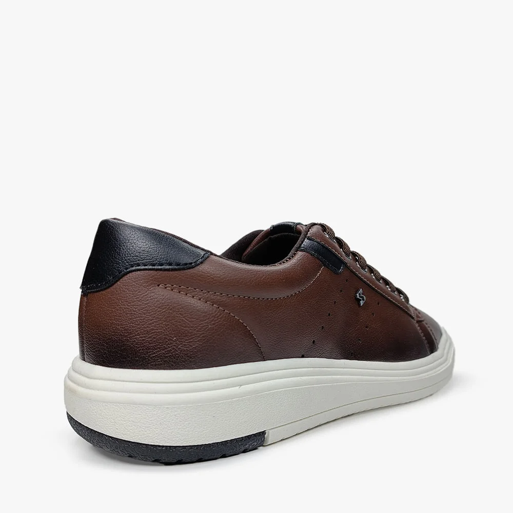 Sapatênis Couro Macio Casual Elegante Masculino Marrom 3