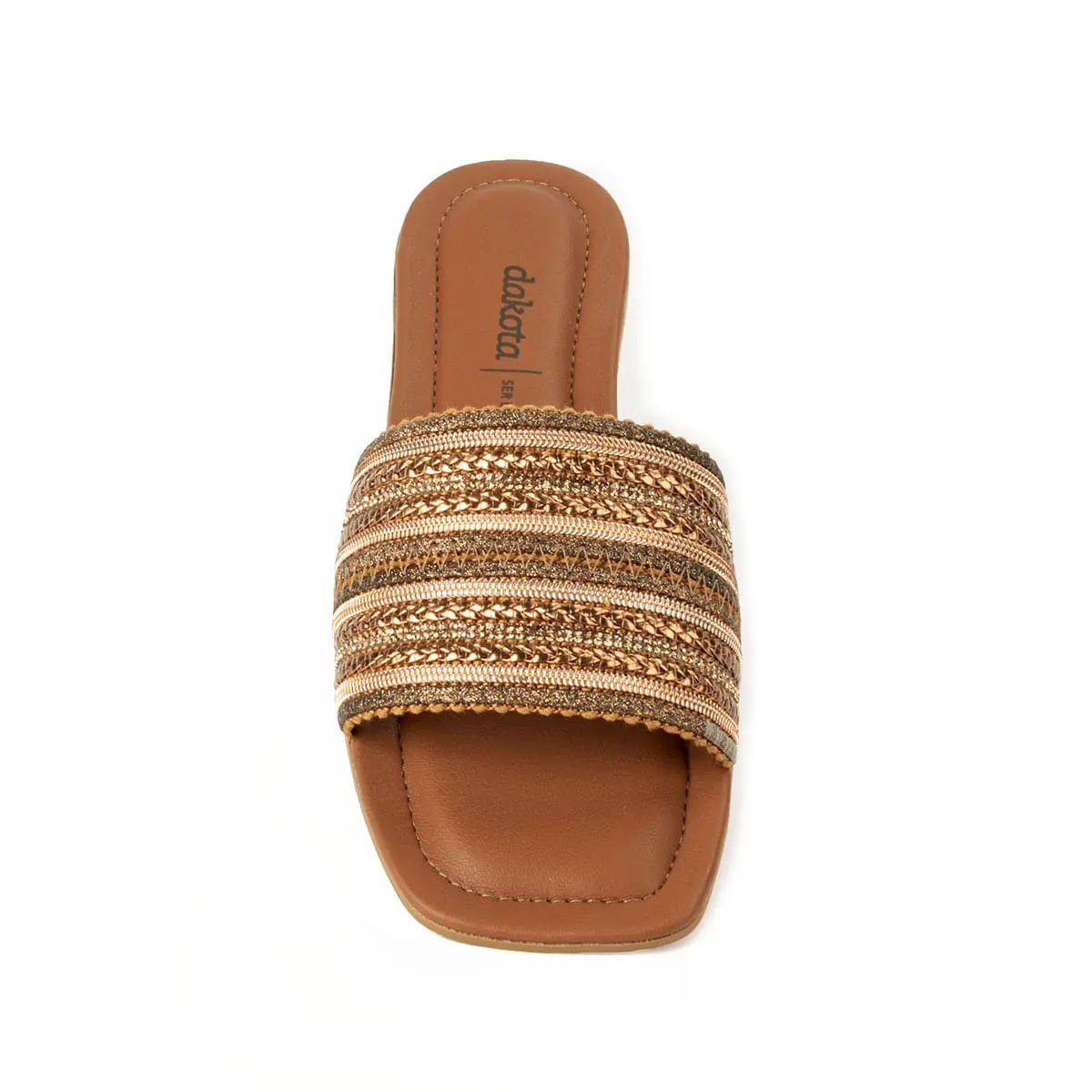 Rasteira Slide com Tramados Metalizados Marrom 6