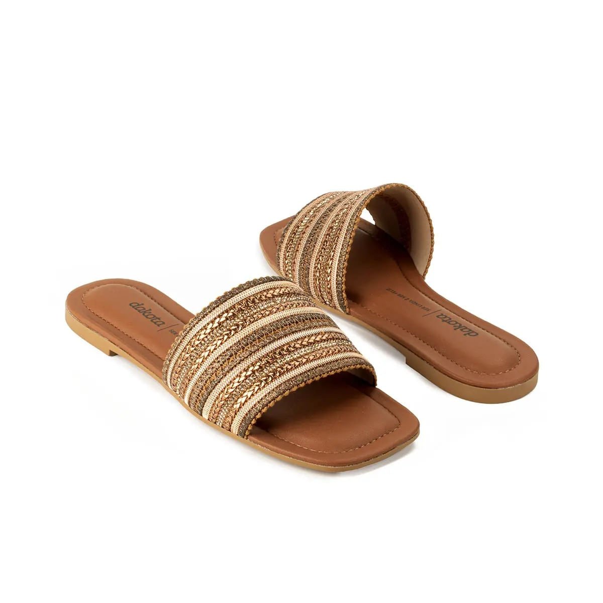 Rasteira Slide com Tramados Metalizados Marrom 7