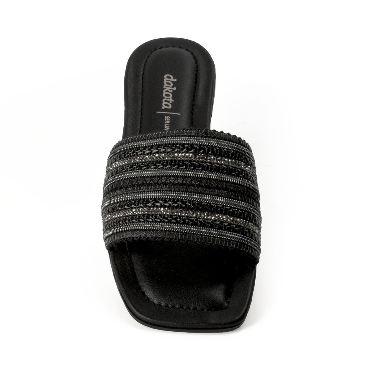 Rasteira Slide com Tramados Metalizados Preto 2