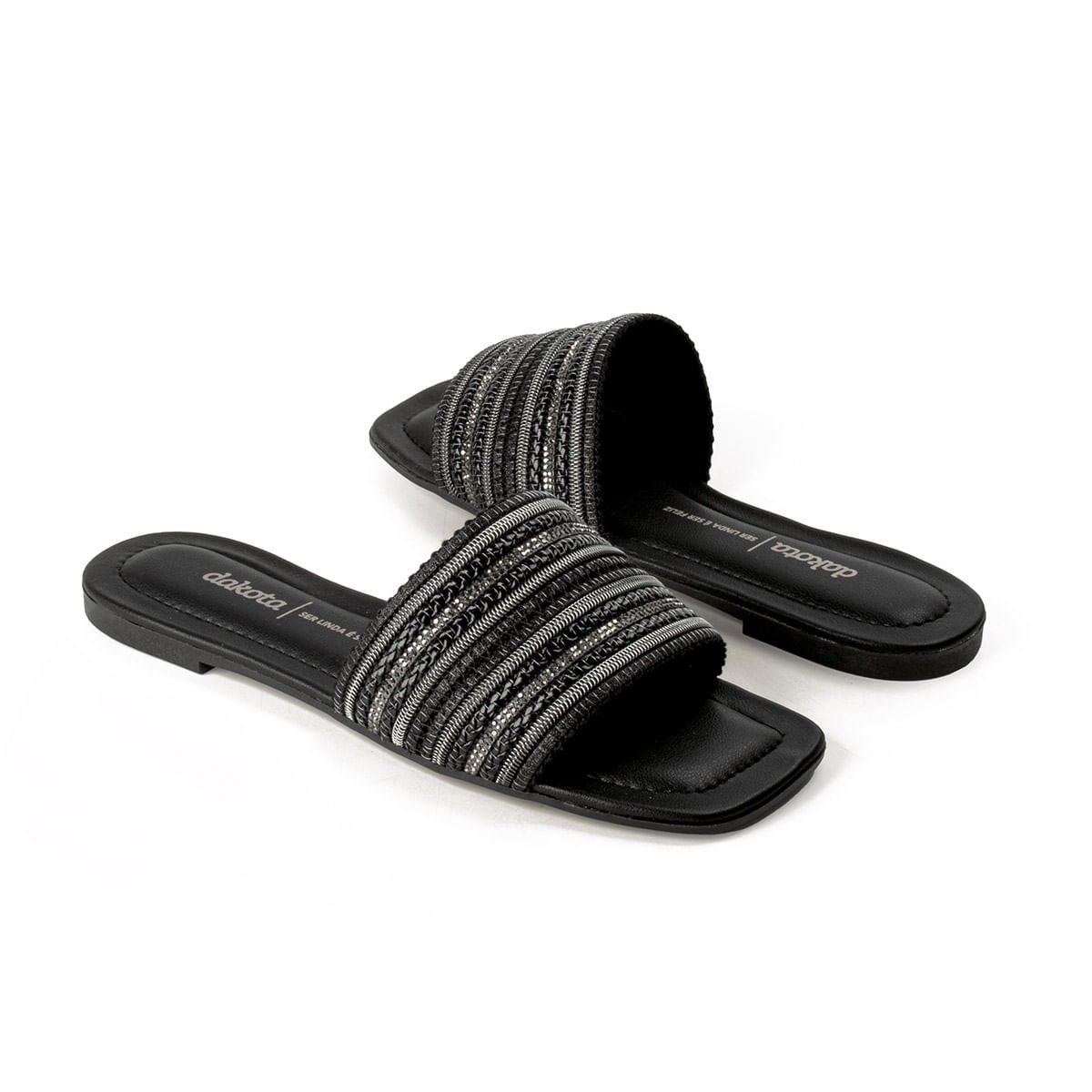 Rasteira Slide com Tramados Metalizados Preto 6