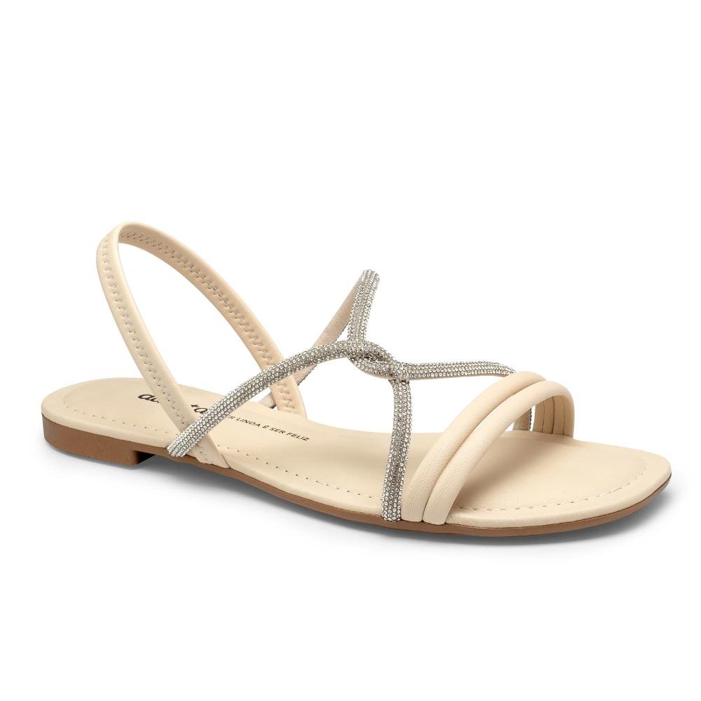 Sandália Rasteira com Tiras de Strass