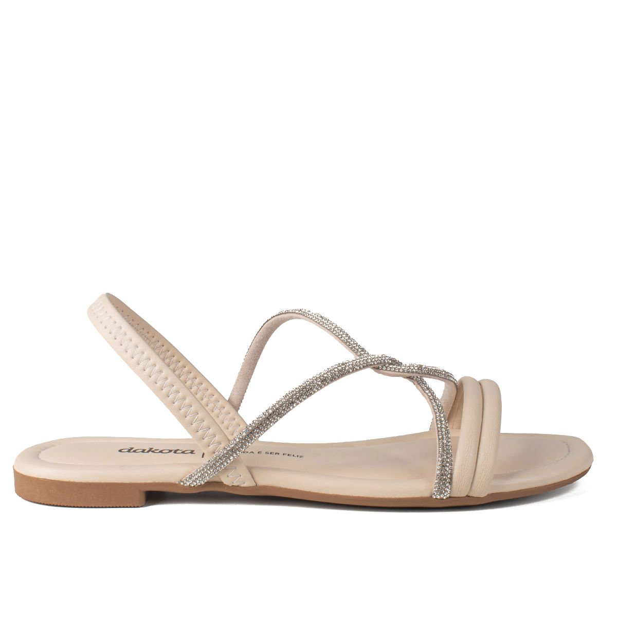 Sandália Rasteira com Tiras de Strass Off White 2