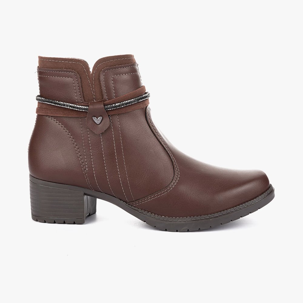 Bota Cano Curto Salto Grosso com Brilho e Ziper Marrom 1