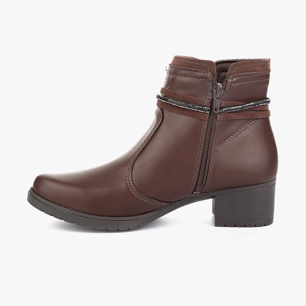 Bota Cano Curto Salto Grosso com Brilho e Ziper Marrom 3
