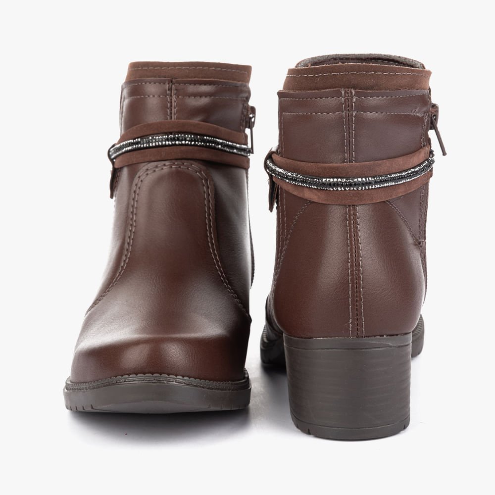 Bota Cano Curto Salto Grosso com Brilho e Ziper Marrom 4