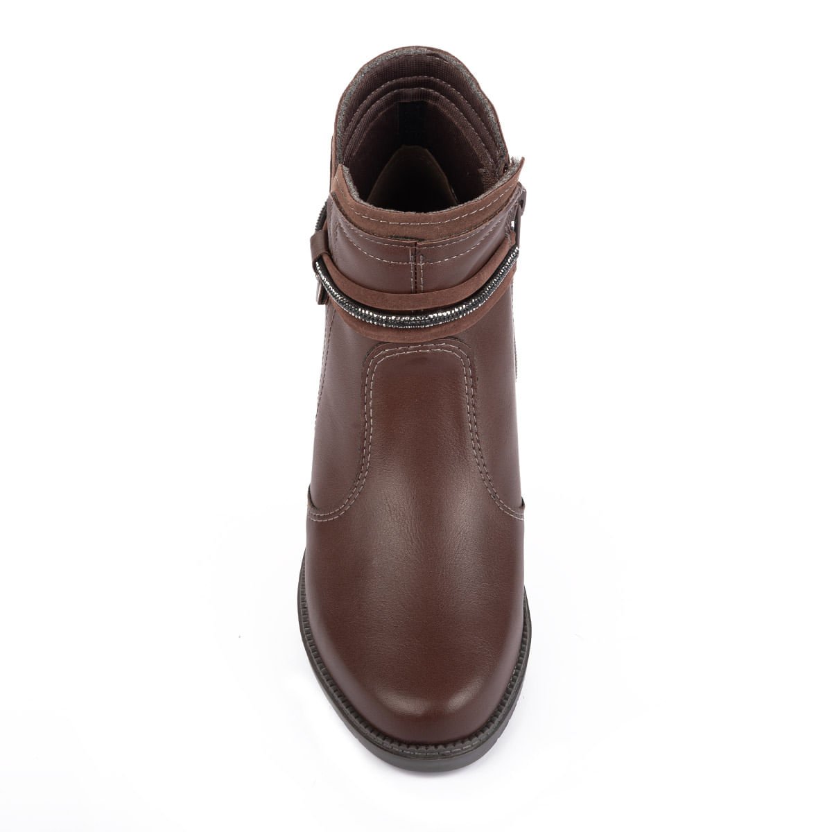 Bota Cano Curto Salto Grosso com Brilho e Ziper Marrom 5