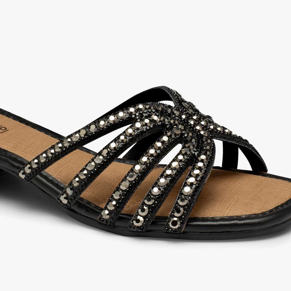 Sandália Tamanco Salto Baixo com Brilho Preto 2