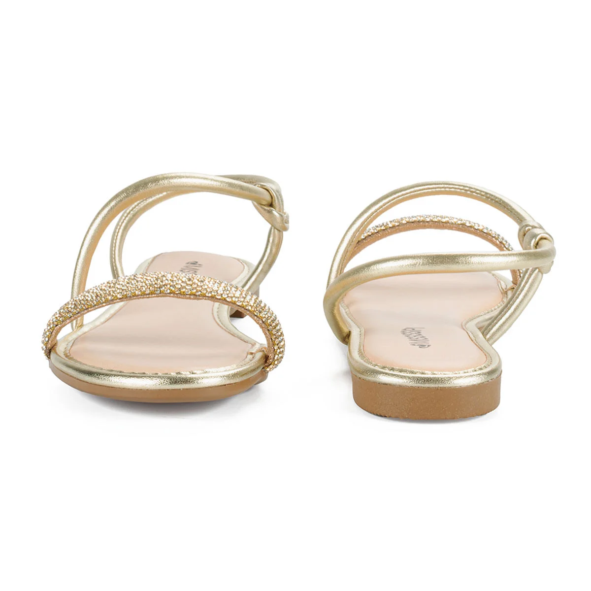 Sandália Rasteira com Brilho Dourado 4