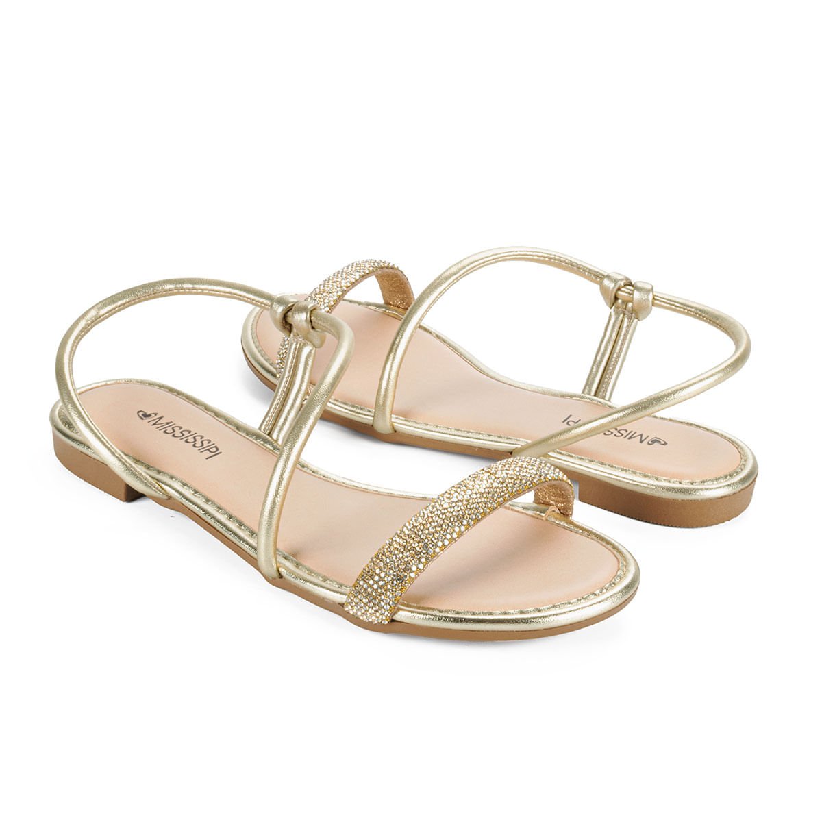 Sandália Rasteira com Brilho Dourado 7