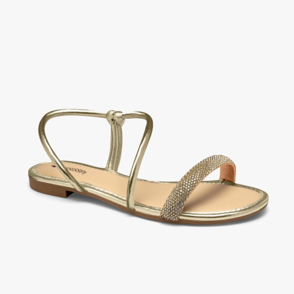 Sandália Rasteira com Brilho Dourado 9