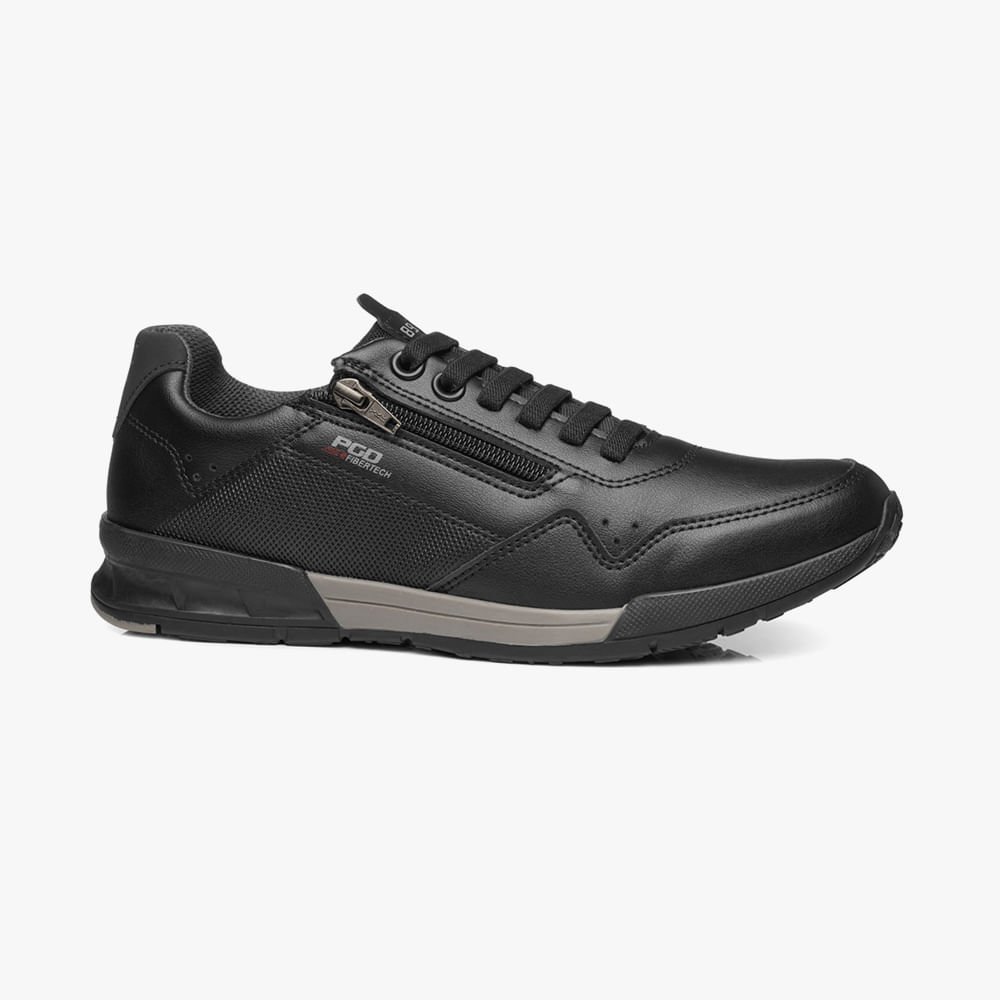 Sapatênis Tradicional Fibertetch com Cadarço e Zíper Lateral Masculino Preto 1
