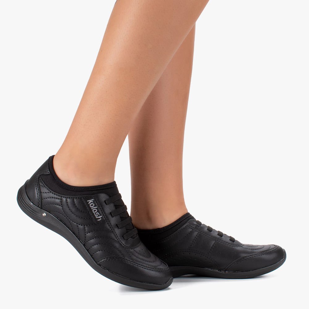 Tênis Casual Feminino Pespontos e Cadarço C3183 Preto 2