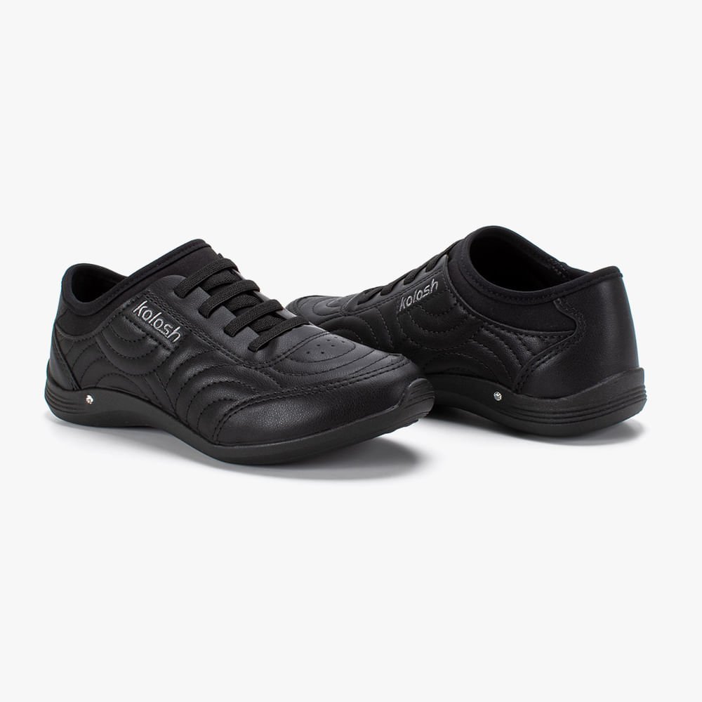Tênis Casual Feminino Pespontos e Cadarço C3183 Preto 7