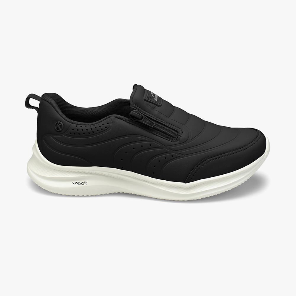 Tenis Casual Feminino Calce Facil com Ziper Lateral K7032A Preto 2