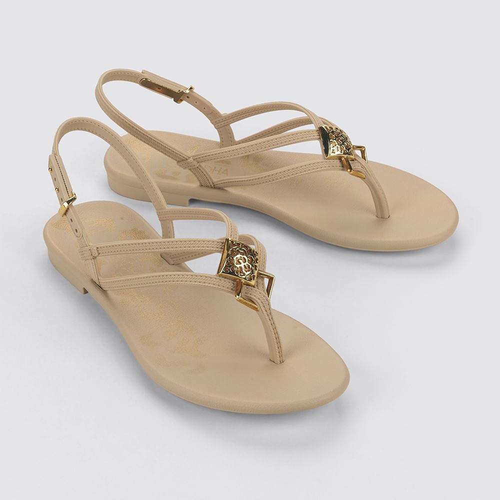 Sandália Liberdade Tiras Duplas Metal Aplicado