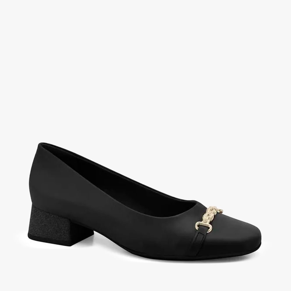 Sapato Bico Redondo Salto Bloco e Enfeite Trançado