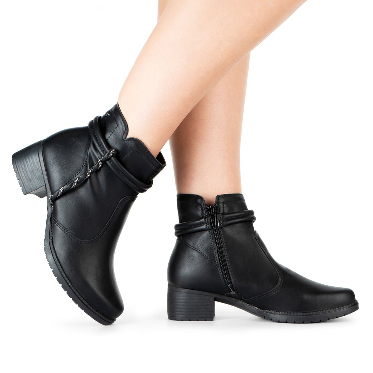Bota Cano Curto Salto Bloco Baixo Preto 7